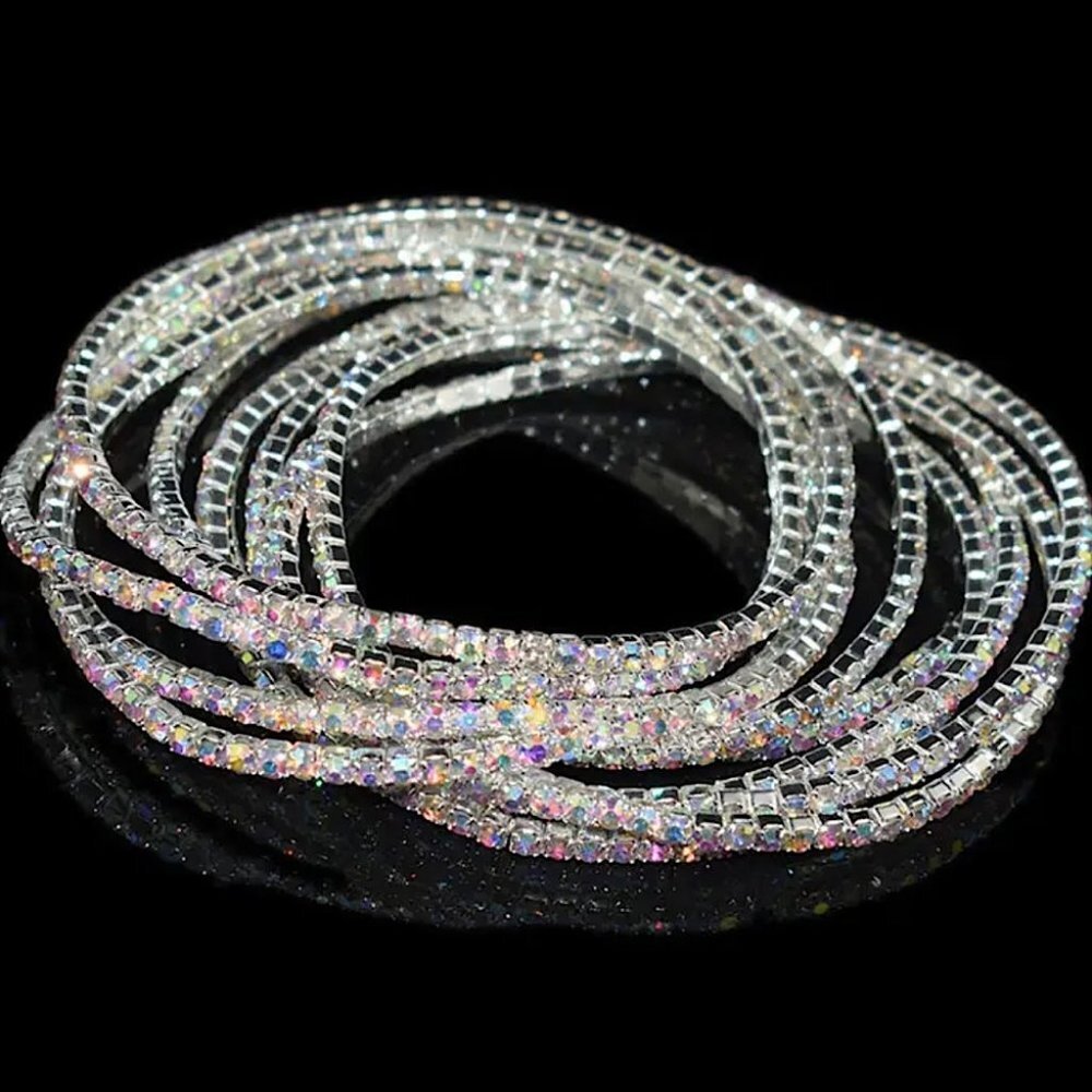 Rhinestone bracelet anklet stackable stretchy bling dainty sparkly diamond glam